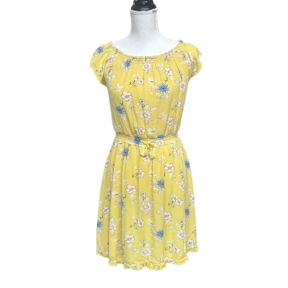 Justice Girls Yellow Floral Flutter Sleeve Dress size 16